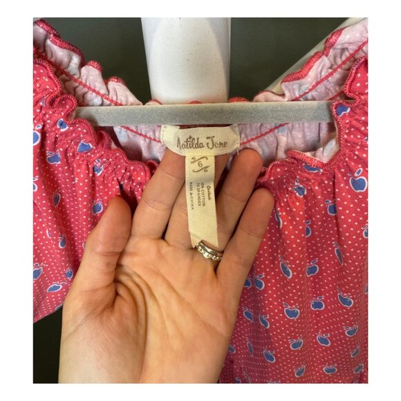 Matilda Jane Jennifer Blue Friends Forever Peasant Top | Pink & Blue Apples | 6 - Picture 3 of 6